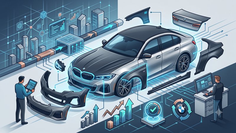 Современная иллюстрация рынка б/у кузовных деталей BMW с акцентом на тренды 2026 года