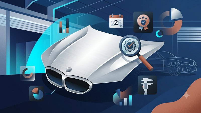 Современная иллюстрация капота для BMW G20 на фоне сервиса по продаже б/у запчастей